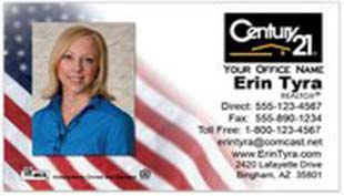 Century 21 Business Card - horizontal - American Flag background with agent photo - C21-white-2